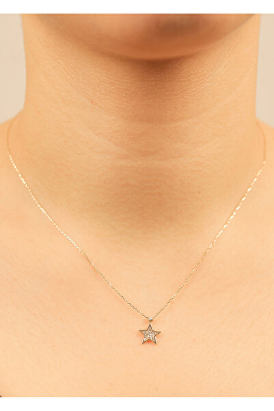 kuyumcu nurettin 1,50  gr (gram)   Yıldız  Taşlı Kolye 45 cm 14 Ayar Altın