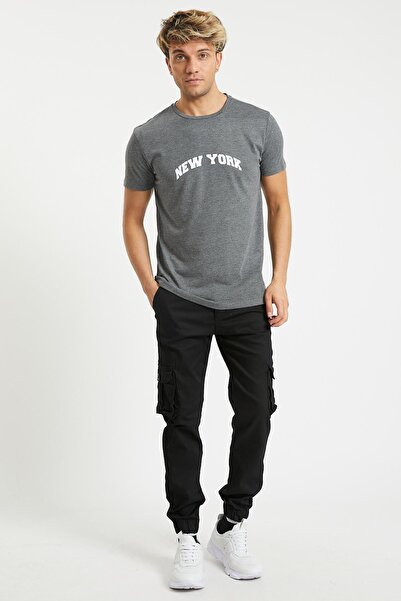 Serseri Black Slim Fit Men's Cargo Pants with Side Pockets, Waist Laces and Elastic Legs