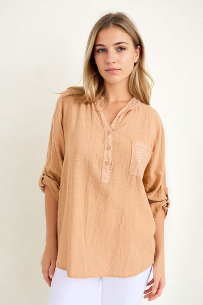 Vitrin Judge Collar Sequin Blouse