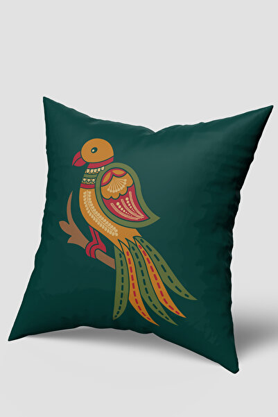 EsnafAli Green Orange Ethnic Bird Figured Throw Pillow Cover