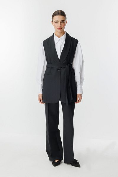 Hooopstore SHAL COLLAR VEST CREPE SET - BLACK