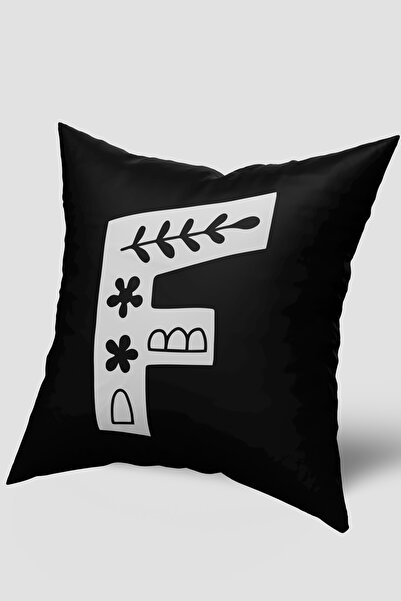 EsnafAli Husă de pernă cu literă F alb-negru