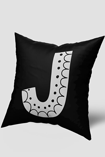 EsnafAli Husă de pernă cu literă J alb-negru
