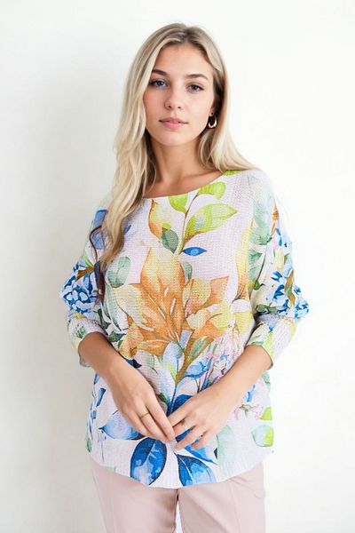 Vitrin Flower Pattern Long Sleeve Knitwear Blouse
