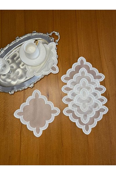 Smiling Home 6 Pieces Ecru Color Wire Broken Suitable for Processing Double Wavy Cloud Embroidered Cocktail Presentation Napkin