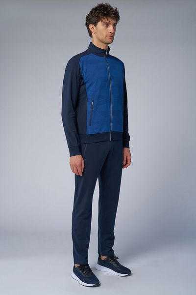 bilcee Men's Dark Blue Stand Collar Cotton Tracksuit Set 4007