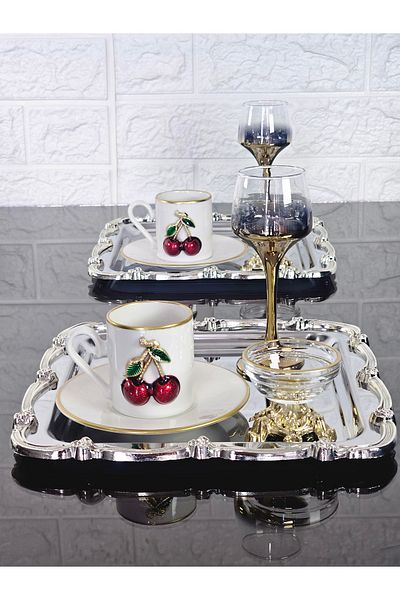 atabey home collection 2 قطعة صينية فضية: صينية تقديم، صينية القهوة والشاي، مع إطار وردي