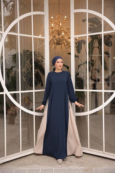 Nissra Ankanoor Navy Blue Side Garnished Dress Anka 255061