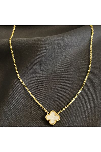 Zeyn Cleef Model White Clover Gold Steel Necklace