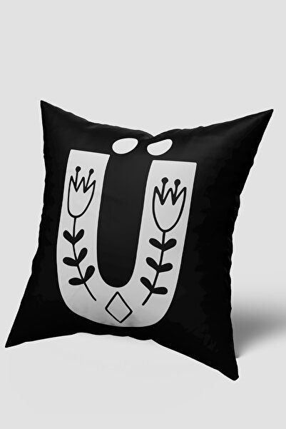 EsnafAli Ασπρόμαυρη Μαξιλαροθήκη με γράμματα U