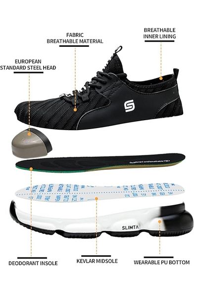 SLIMTA Safety Shoes for Men Women Steel Toe Boots Non-Slip Lightweight Breathable Sneakers