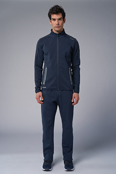 bilcee طقم بدلة رياضية للرجال من القطن باللون الأزرق الداكن بياقة واقفة 3960