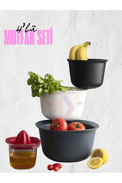 Myend 4-Piece Kitchen Set with Strainer and Squeezer, Practical Mini Maxi Bowl Ultra Form