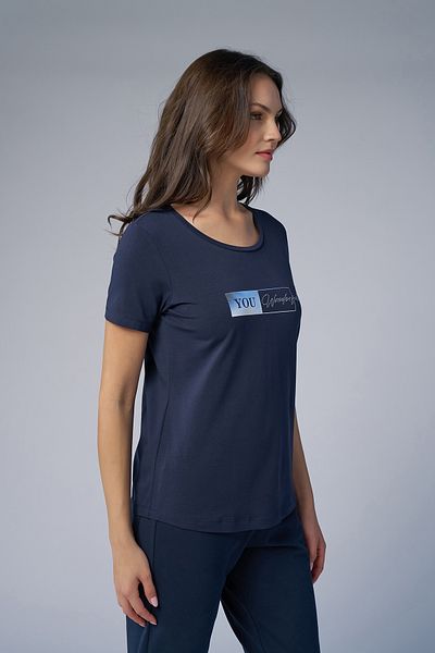 bilcee Navy Blue Front Printed and Stone T-Shirt 4069