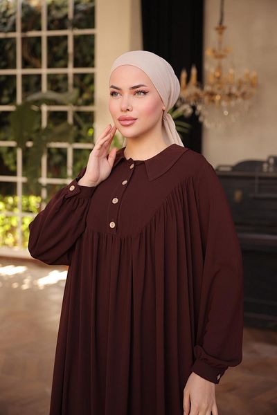 Nissra Ankanoor Bitter Brown πουκάμισο με γιακά με κουμπιά φόρεμα Anka255064