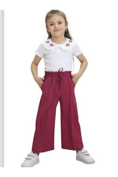 İncilay İncilay 192-03-25 Flower Pattern Pocket Detailed Wide Leg Pants Girl Set 3-7 Years