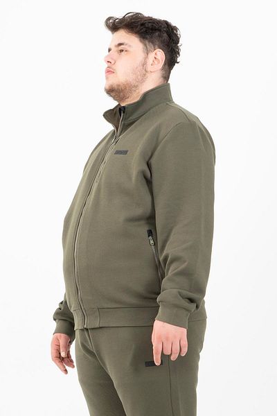 MARATON Plus Size Men's Stand Collar Long Sleeve Light Khaki Tracksuit Top 22341