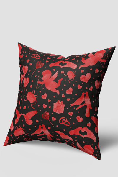 EsnafAli Κόκκινο Μαύρο Κάλυμμα Μαξιλαριού Ριχτάρι με μοτίβο Love Angel