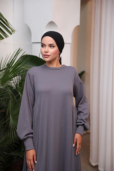 Nissra Πλεκτό φόρεμα Ankanoor Grey Side Gathered Anka258063