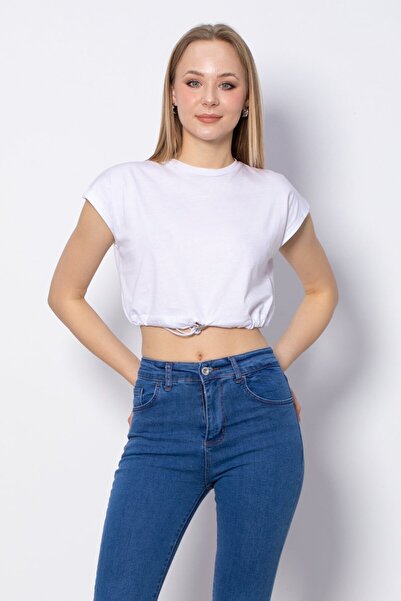 BARRELS AND OIL تي شيرت قصير بخصر مطاطي - أبيض