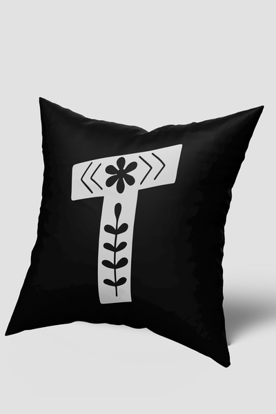 EsnafAli Ασπρόμαυρη Μαξιλαροθήκη με γράμμα Τ