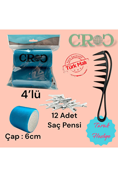 Croc 1208 Cırtlı Sünger Bigudi 4lü Çap 6cm Yapışkanlı Saç Bigudisi (12Lİ SAÇ ...