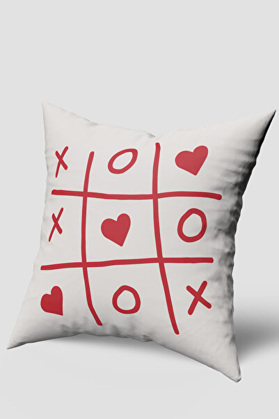 EsnafAli Κόκκινο και λευκό κάλυμμα μαξιλαριού με μοτίβο καρδιάς XO