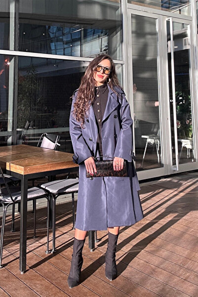 Damla Demli Double Breasted Collar Sleeve Belted Trench Coat