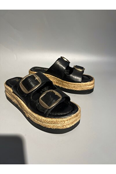 Butik Noble shoes hakiki deri hasır tabanlı kadın terlik