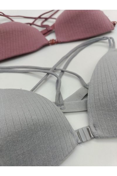 BEYAZTOPTAN SUTENI SPORTIV CU SNUR CU CLIP FATA 2 PIESE PENTRU FEMEI (ROSE DRY - GREY)