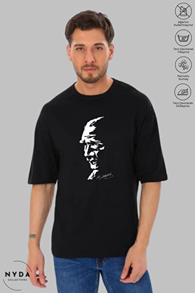 Nyda Collections Tricou oversize cu mânecă scurtă din bumbac, unisex, cu deco...