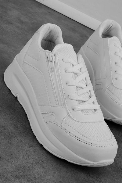 Lal Shoes & Bags Pantofi sport cu șireturi pentru femei Walker, cu fermoar lateral, alb