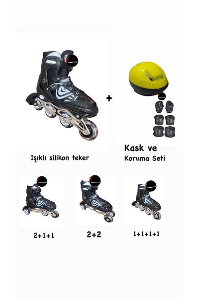 TOPROCKSTORE Children's Skates with Lights Adjustable Silicone Wheels with Brakes Metal Body Skates and Helmet Knee Pads Set