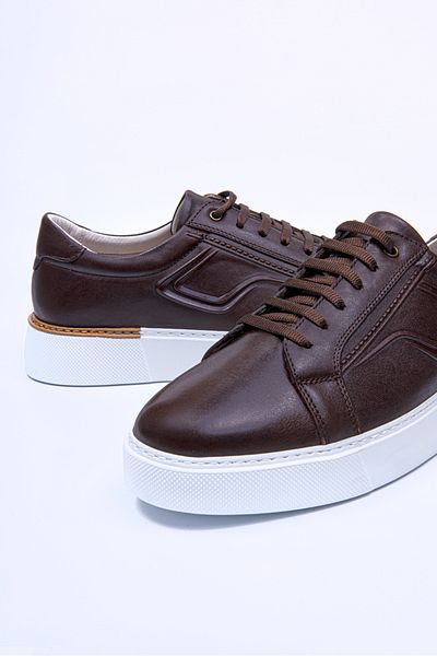 Vantaggio Ανδρικά αθλητικά παπούτσια Fancy Brown εσωτερικά και εξωτερικά 100% γνήσιο δέρμα, καθημερινά παπούτσια