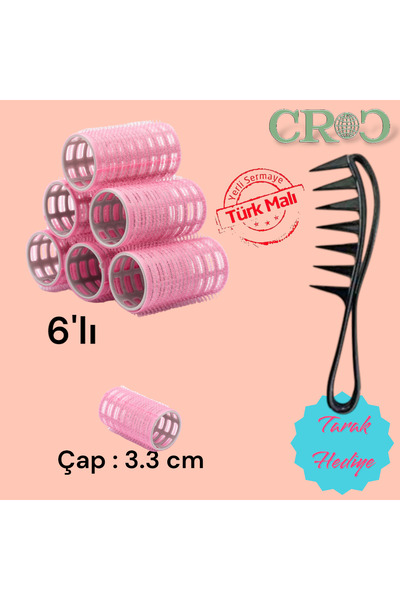 Croc 1202 Cırtlı Bigudi 6lı Çap 3,5cm - Yapışkanlı Saç Bigudisi