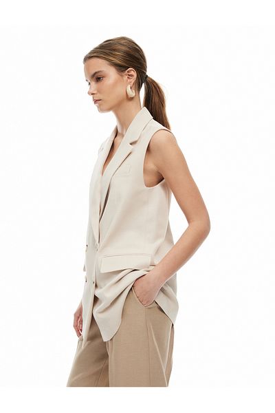 Koton New Season Viscose-Linen Blended Sleeveless Double Breasted Oversize Blazer Vest