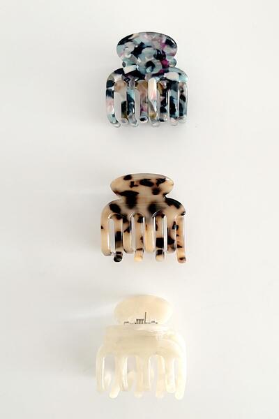 New Obsessions Luxury Acrylic 4 Teeth 4cm Natural Colors Bone Buckle 3 Pack