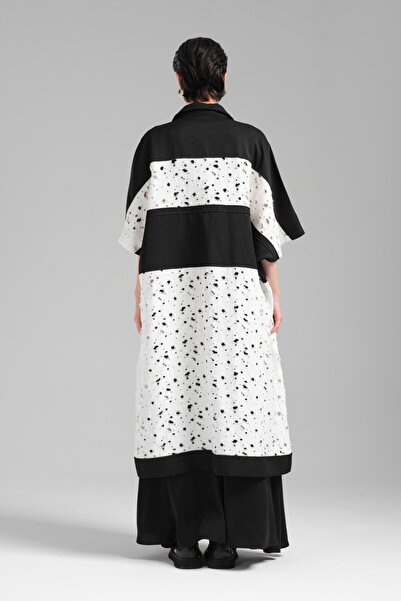 tw3 Γυναικείο μακρύ σχέδιο γιλέκο με λεπτομέρεια από υφαντό ύφασμα