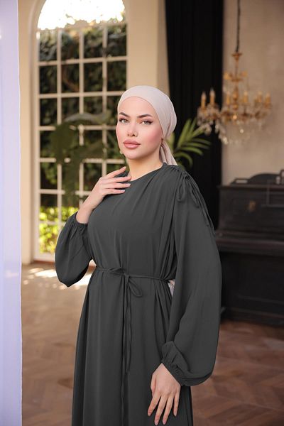 Nissra Ankanoor Anthracite Shoulder Tunnel Detailed Dress Anka 255063