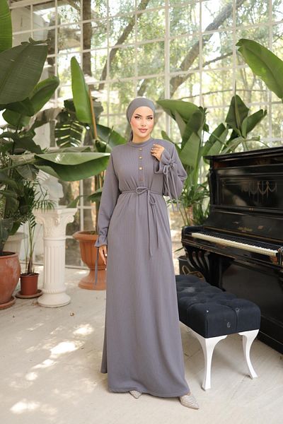 Nissra Πλεκτό φόρεμα Ankanoor Grey Half Placket Twist Anka258066