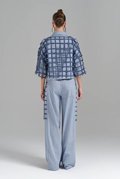 tw3 Pantaloni Palazzo de damă din țesătură cu detaliu de țesătură