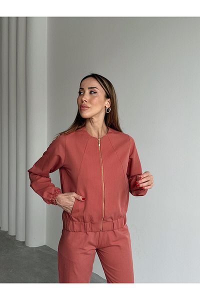 Maldia Shop طقم سترة نسائية بسحاب وبنطلون من الأسفل إلى الأعلى باللون الوردي المغبر
