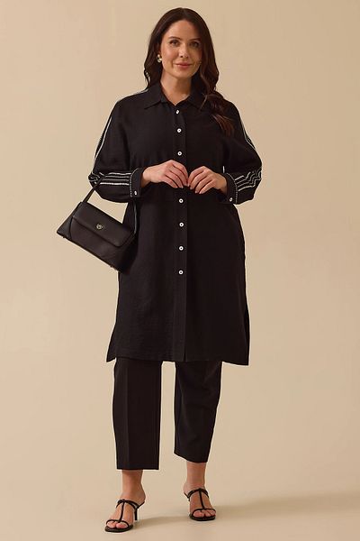Gala-Xi Galaxi Women Plus Size Sleeve Print Long Tunik 4002 Black