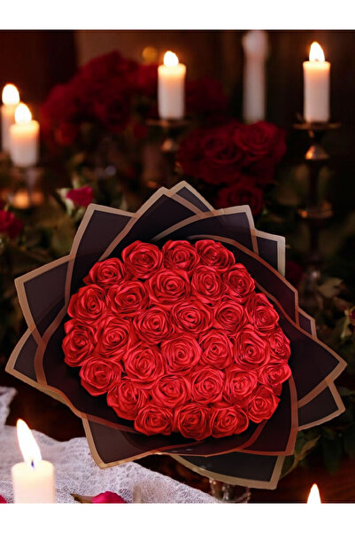 Miel De Secret شريط من الساتان المزخرف، هدية خاصة غير باهتة، باقة من 30 زهرة وردية