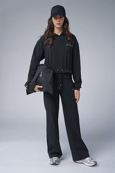 bilcee Women's Black Stone Printed Sweatshirt Trousers Set 4043