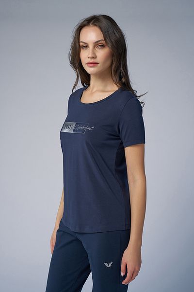 bilcee Navy Blue Front Printed and Stone T-Shirt 4069
