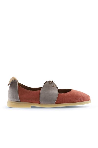 Bueno Shoes Balerini plate pentru femei din piele intoarsa - Powder Light 01ws12604