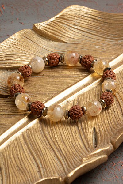 ÇAKRA DOĞAL TAŞ Sertifikalı Doğal Sitrin, Hematit ve Rudraksha Taşı Bileklik