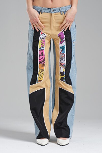 tw3 Design cu garnitură din țesătură colorată pentru femei Palazzo Jean