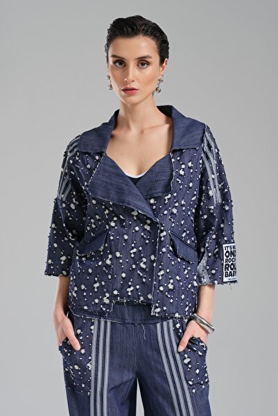 tw3 Жіночий синій піджак з смугастим дизайном